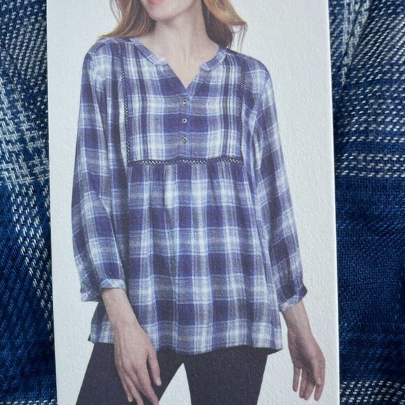 Wrangler Womens Blue Plaid Viscose Tunic Top XL NWT 5924 - Picture 5 of 9